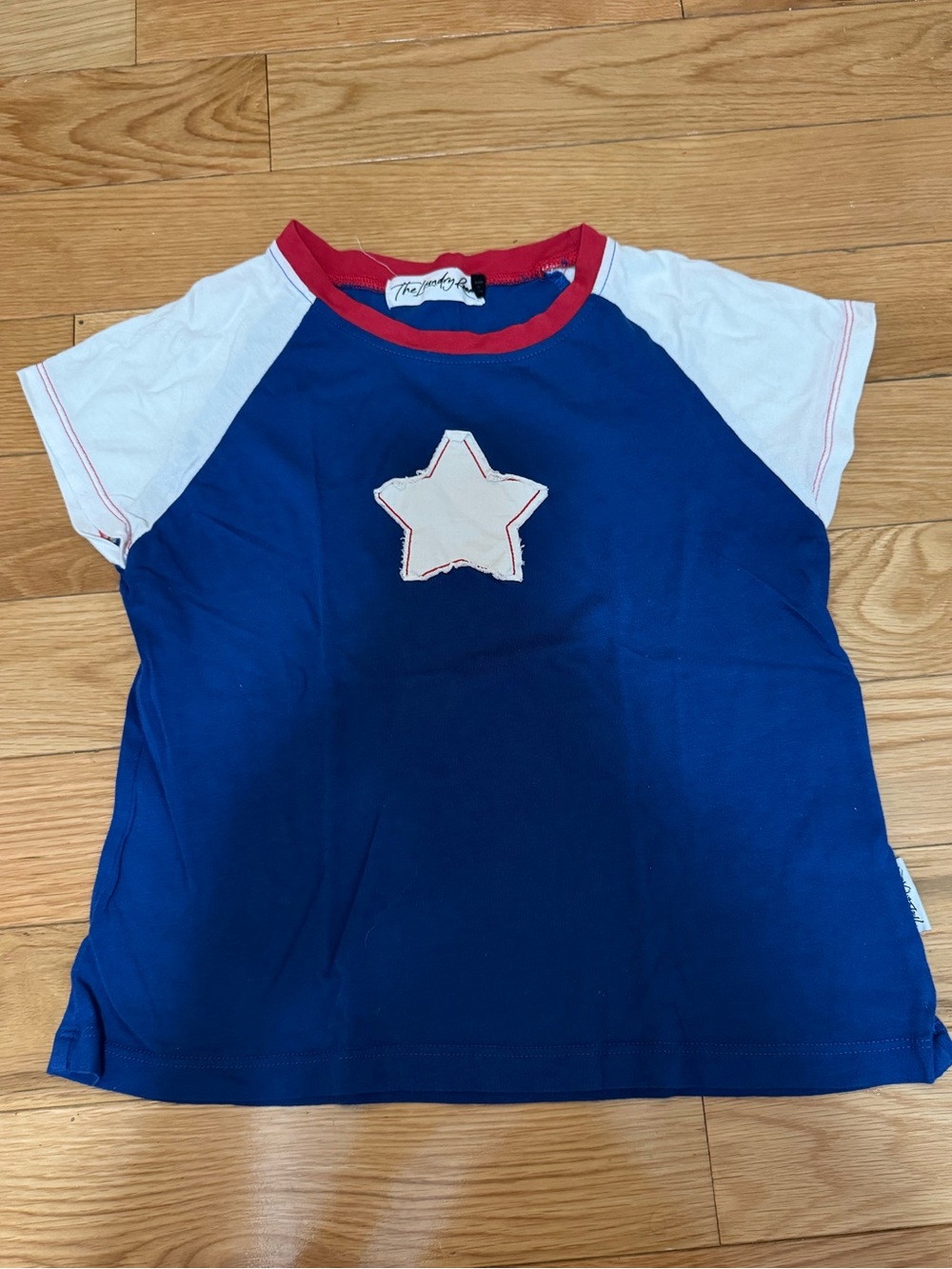 The Laundry Room Navy Blue Raglan Tee with White Star and Red Trim